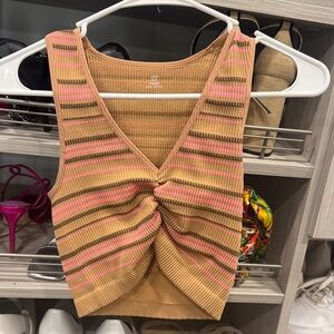 Aerie Tan and Pink Striped Tank Top